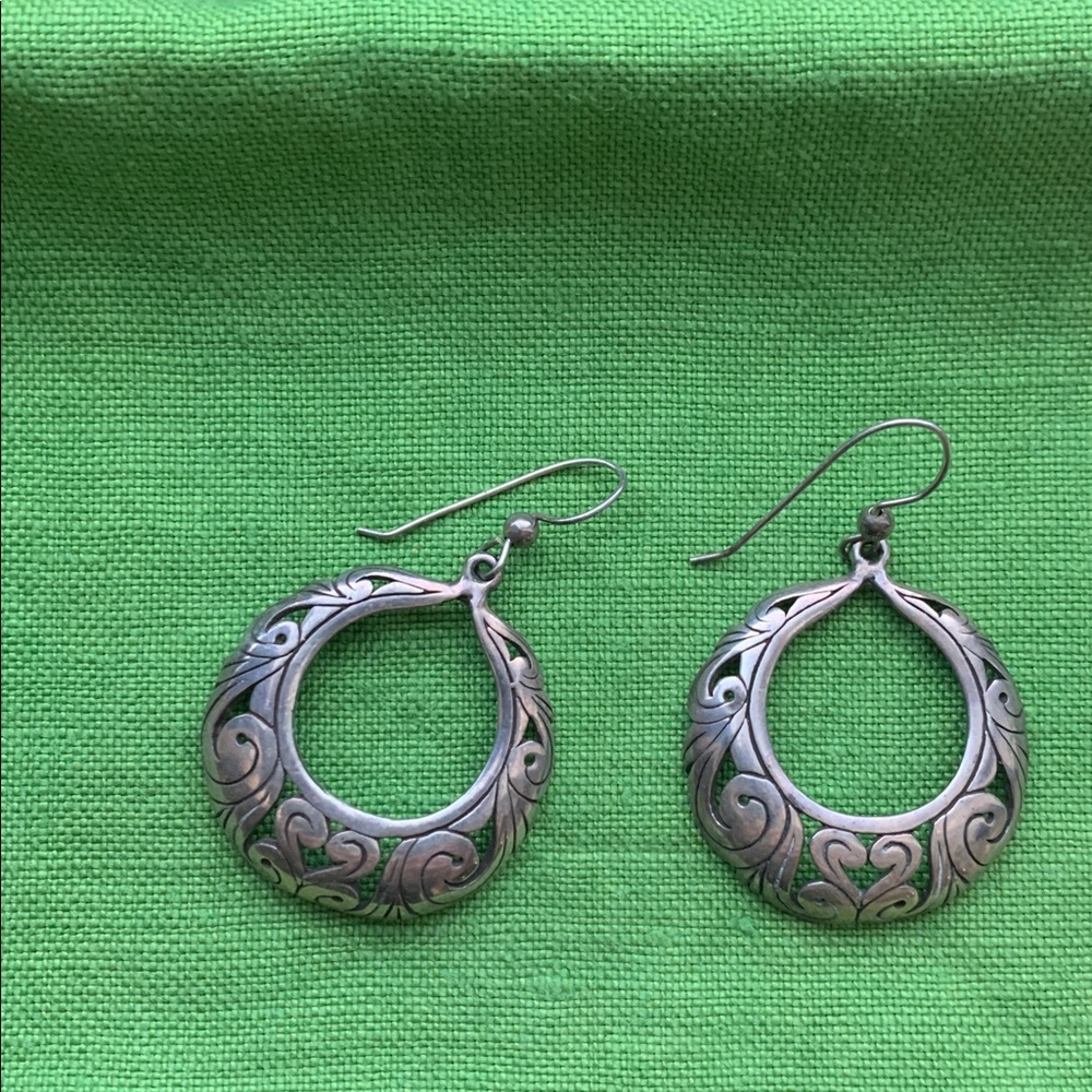 Vintage Sterling Silver Ornate Hoops on Hooks